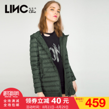 LINC/金羽杰秋冬新款时尚荷叶边拼接连帽轻薄短款羽绒服女韩版潮图片
