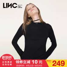 金羽杰LINC2017秋季新款纯色下摆不对称长袖针织衫女套头7372162图片