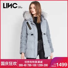 LINC2018冬季新品双色毛领猎装羽绒服女中长款大毛领外套8424202图片