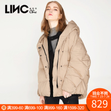 LINC金羽杰2017冬季新品连帽围裹羽绒服女短款宽松拼接7470889图片