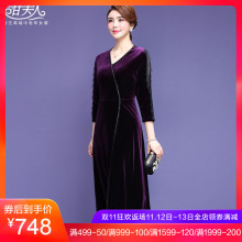 甘夫人2018秋装新款中老年女装中长款金丝绒连衣裙婚宴妈妈装长裙图片