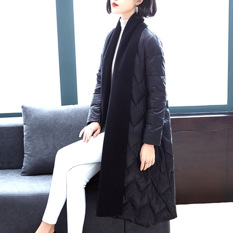 羽绒服女中长款2018新款女装冬季韩版时尚修身围巾白鸭绒加厚外套商品大图