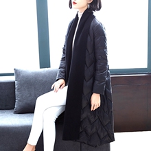 羽绒服女中长款2018新款女装冬季韩版时尚修身围巾白鸭绒加厚外套图片