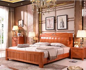豪华高档全橡木床实木1.81.5米现代中式实木双人婚床气压高箱储物