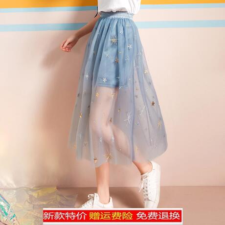 拉夏贝尔2018夏新款中长款高腰网纱雪纺碎花鱼尾半身裙女72000685商品大图