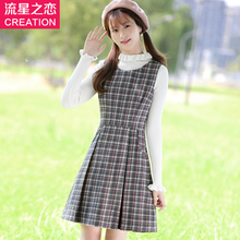2018秋冬季新款潮少女秋装格子毛呢连衣裙子初中学生韩版休闲长裙图片