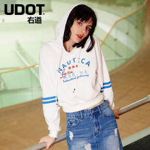 UDOT右道字母印花短款蝙蝠袖上衣轻复古运动风连帽卫衣UF5359图片