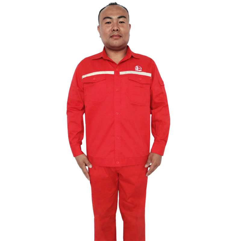 定制涤棉防静电中石化红色油田工作服焊工套装