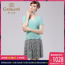 乔万尼夏季清仓女装桑蚕丝温婉碎花假两件套宽松短袖真丝连衣裙图片