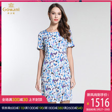 乔万尼2017夏季新款复古碎花短袖连衣裙显瘦桑蚕丝印花真丝女裙图片