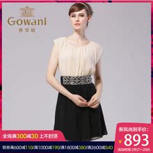 乔万尼夏季女装修身气质高腰拼接飘逸桑蚕丝连衣裙真丝a字裙图片