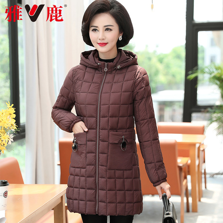 雅鹿妈妈秋冬外套棉衣2018冬季新款棉衣中老年羽绒棉服加肥加大码商品大图