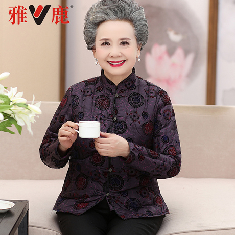 雅鹿中老年奶奶装羽绒内胆女修身中国风唐装妈妈装打底外套短款厚商品大图
