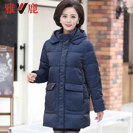 雅鹿中老年羽绒服女中长款反季加厚妈妈冬装外套2018新款中年商品大图