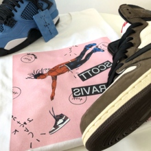 T恤 AJ1倒钩歪钩联名鬼脸TravisScott原创TS潮流短袖 定制 US8球鞋