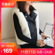 时尚pu皮拼接皮草马甲2018秋冬新款女装韩版百搭坎肩毛毛马夹外套图片