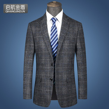 启航金盾男装商务休闲西服中年英伦格子免烫单西爸爸装大码西装秋