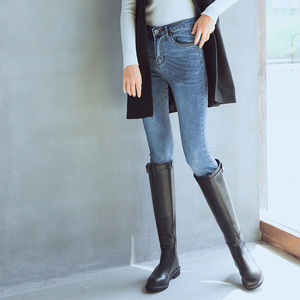 皮带扣圆头平底拉链长靴