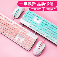 有线游戏办公家用商务女生笔记本台式电脑静音键鼠薄粉色外接USB背光 新盟机械手感键盘鼠标套装