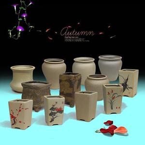 LZH手工绘画陶瓷工艺花盆陶瓷花盆、多肉花盆中温花盆素陶花盆