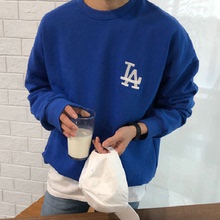 东大门韩国男装代购LA英文刺绣宽松韩版落肩套头卫衣微阔嘻哈秋季