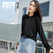 【前100件99】对白落肩袖宽松连帽毛衣女2018新款chic早秋上衣服图片