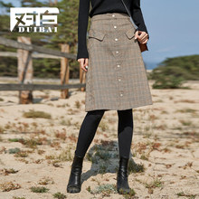 【新品7折】对白英伦风格子A字半身裙女复古格纹休闲简约中裙子图片