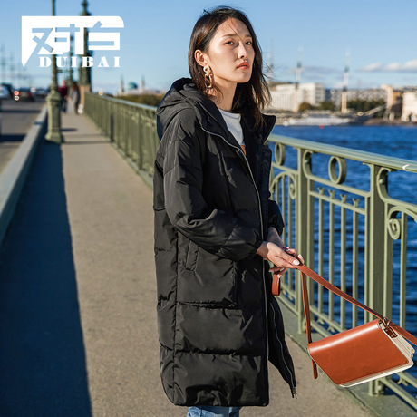 【8折上新价479元 补贴120】对白白鸭绒连帽加厚羽绒服女2018新款商品大图