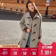 【双11预售】对白中长款加厚复古毛呢外套女冬新款牛角扣呢子大衣图片