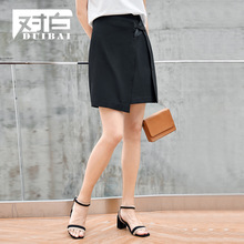对白不规则拼接黑色A字半身裙女2018新款通勤简约休闲织带OL裙子图片