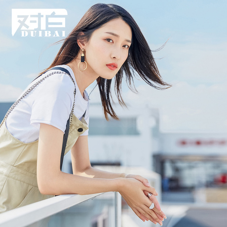 对白纯棉卡其色背带裙2018新款连衣裙女夏织带撞色拼接时尚裙子商品大图