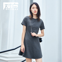 对白纯色简约圆领短袖连衣裙夏女2018新款裙子时尚休闲短裙T恤裙图片