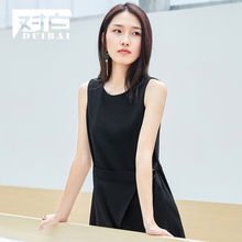 对白气质活页修身小黑裙夏装2018新款女裙子不规则无袖雪纺连衣裙图片