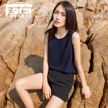 对白撞色无袖雪纺衫女后背镂空小心机上衣2018新款夏装时尚小衫图片