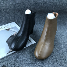 2018冬新款 百搭粗跟高跟牛皮洋气女短靴裸靴 时尚 处理真皮女鞋 断码