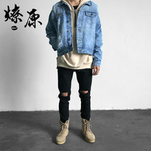 黑色水洗做旧 直筒破坏乞丐裤 ITSCLIMAX膝盖破洞牛仔裤