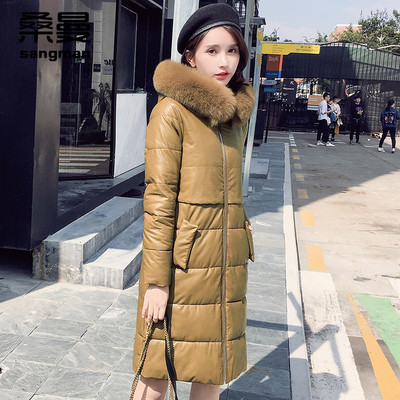 中长款皮棉衣女狐狸大毛领连帽直筒休闲加厚保暖棉服外套2018冬装