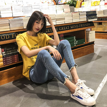 【双11预售】唐狮2018秋冬新款加厚女脚口毛边抓绒紧身牛仔长裤潮图片
