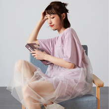 唐狮连衣裙女夏2018新款紫色网纱纱纱T恤针织学生仙女裙子10.13图片