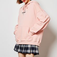 唐狮卫衣2018新款女长袖韩版宽松粉色卫衣女连帽慵懒风卫衣女薄款图片