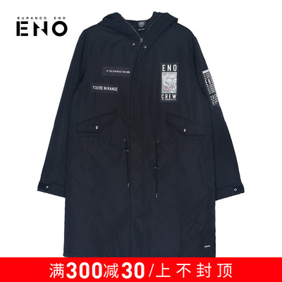 BURANDOENO潮牌男式羽绒服中长款棉服印花时尚大衣外套E7WTM16001