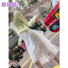 韩语琳秋冬裙子2018新款女装韩版收腰显瘦半身裙白色网纱中长裙女图片
