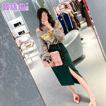 韩语琳女装裙子2018秋冬新款韩版高腰修身开叉中长款包臀裙半身裙图片