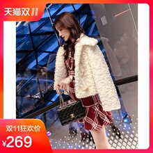 韩语琳秋冬新款外套2018韩版女装时尚长袖宽松西装领单排扣短外套图片