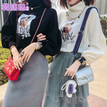 韩语琳秋冬新款个性卫衣2018女装针织衫长袖宽松韩版高领套头上衣图片