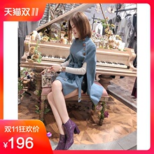 韩语琳秋冬新款宽松斗篷外套2018女装韩版绑带收腰中长款毛呢大衣图片