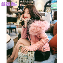 韩语琳外套女秋冬装2018新款宽松PU皮机车皮夹克短款狐狸毛女皮衣图片