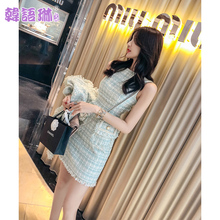 韩语琳高腰裙子2018秋冬女装新款性感无袖露肩连衣裙修身包臀短裙图片