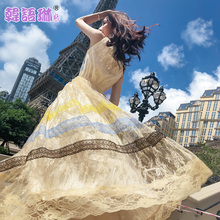 韩语琳空间夏季2018新款女装性感V领无袖高腰网纱连衣裙中长裙子图片