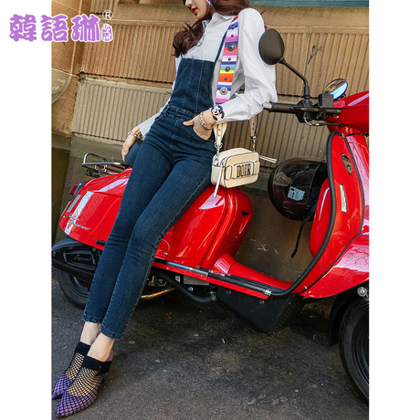 韩语琳秋装裤子2018新款女装韩版露背吊带连体裤牛仔裤休闲裤长裤商品大图